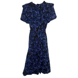 Who What Wear Women’s Blue Black Ruffle Belted Button Up Shirt Dress Sz M NEW